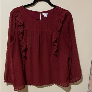 J Crew wine color  Ruffle Blouse